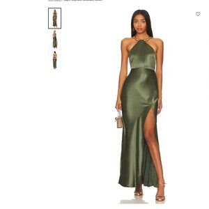 NICHOLAS Edyth Keyhole Necklace Gown in Dark Olive. SIZE 2.